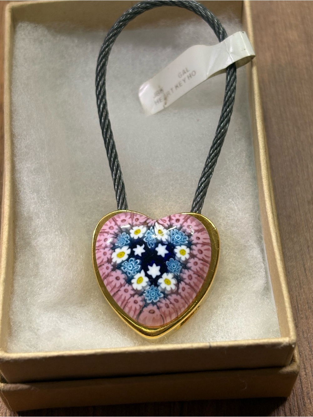 JBK Jackie Kennedy Murano Millefiori Glass Heart Key Ring Holder - NWT